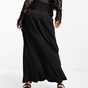 NaaNaa Satin Black Maxi Skirt